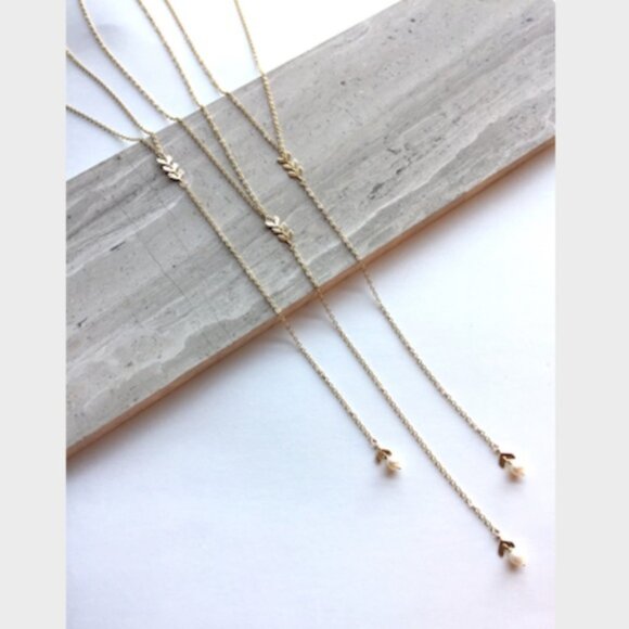 Gold Chevron & Freshwater Pearl "Y" Long Necklace - Picture 3 of 3